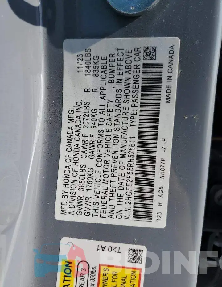 2HGFE2F55RH525611 Photo# 12
