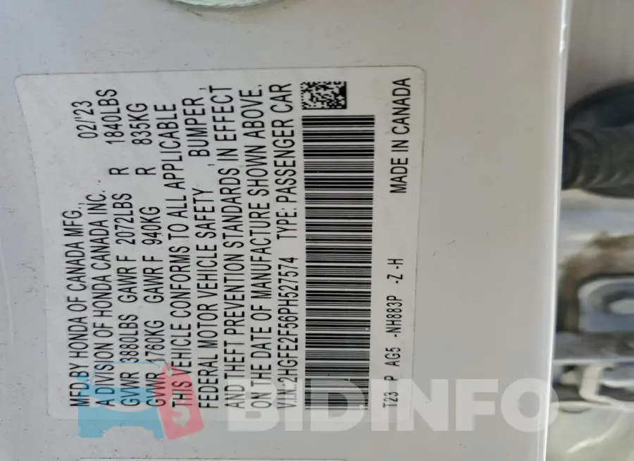 2HGFE2F56PH527574 Photo# 12