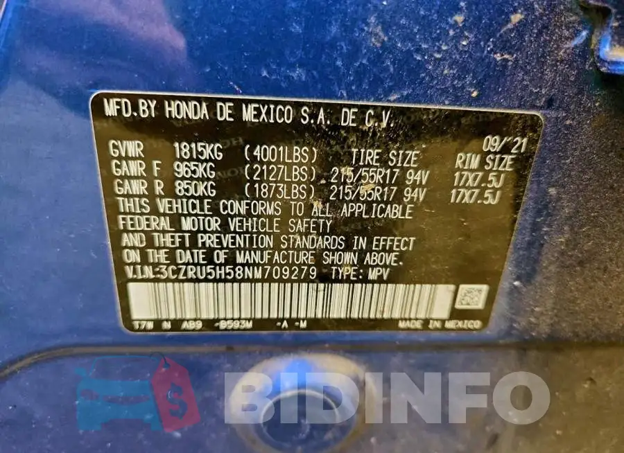 3CZRU5H58NM709279 Photo# 12