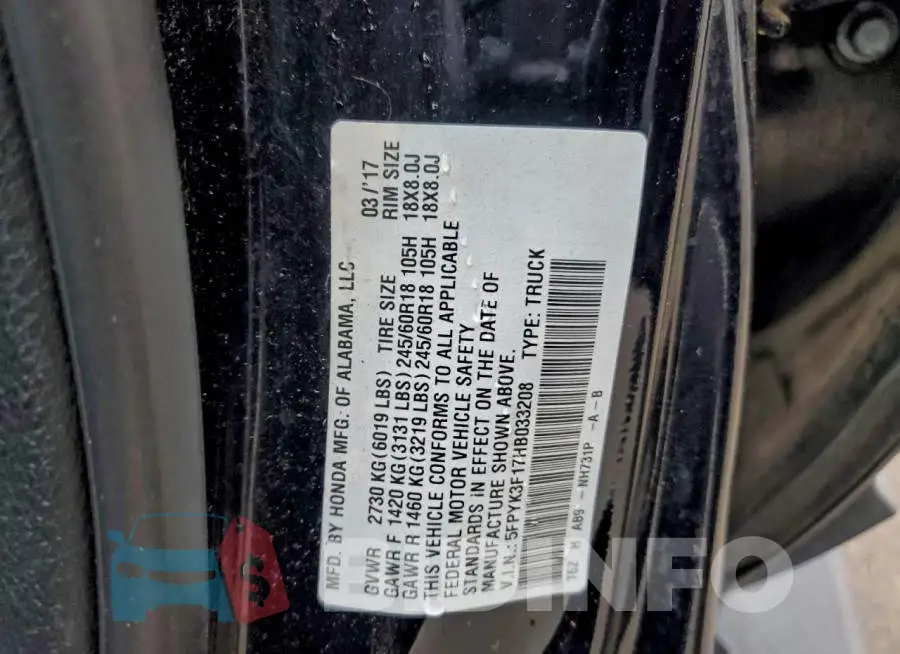 5FPYK3F17HB033208 Photo# 12