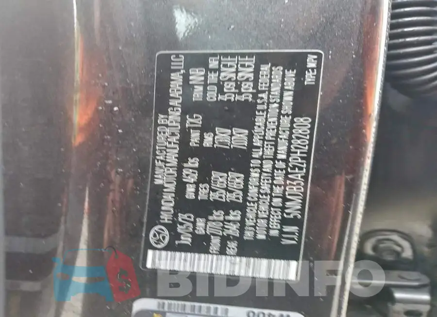 5NMJB3AE2PH282808 Photo# 13