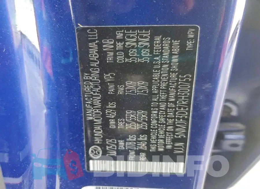 5NMJF3DE7RH300755 Photo# 13