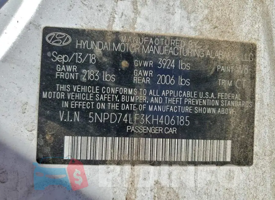 5NPD74LF3KH406185 Photo# 12