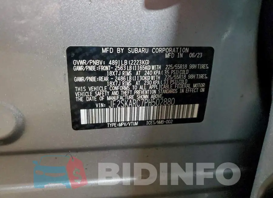 JF2SKARC7PH502880 Photo# 12