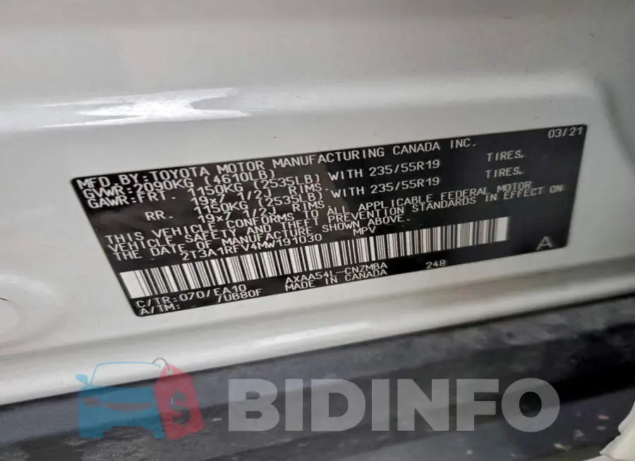 2T3A1RFV4MW191030 Photo# 13