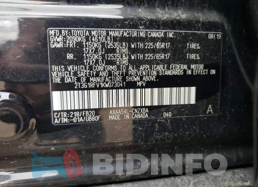 2T3G1RFV1KW073041 Photo# 14