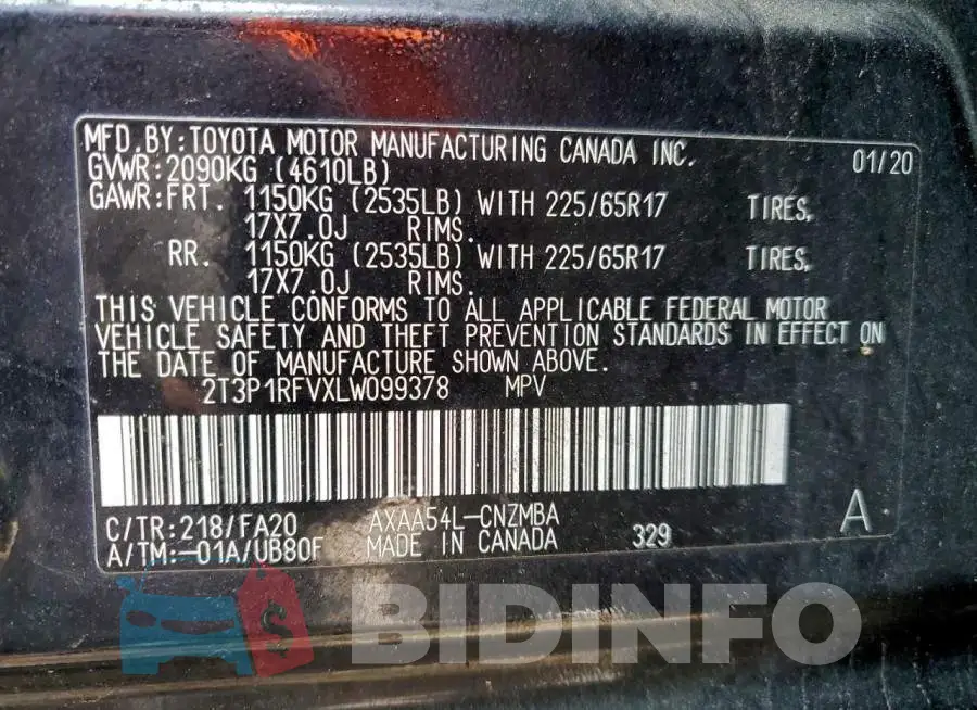 2T3P1RFVXLW099378 Photo# 13