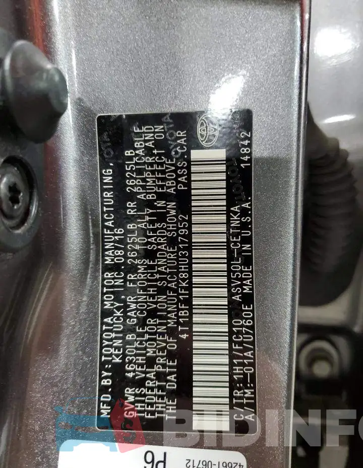 4T1BF1FK8HU317952 Photo# 12