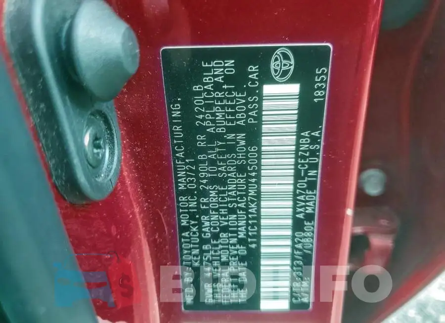 4T1C11AK7MU445006 Photo# 13