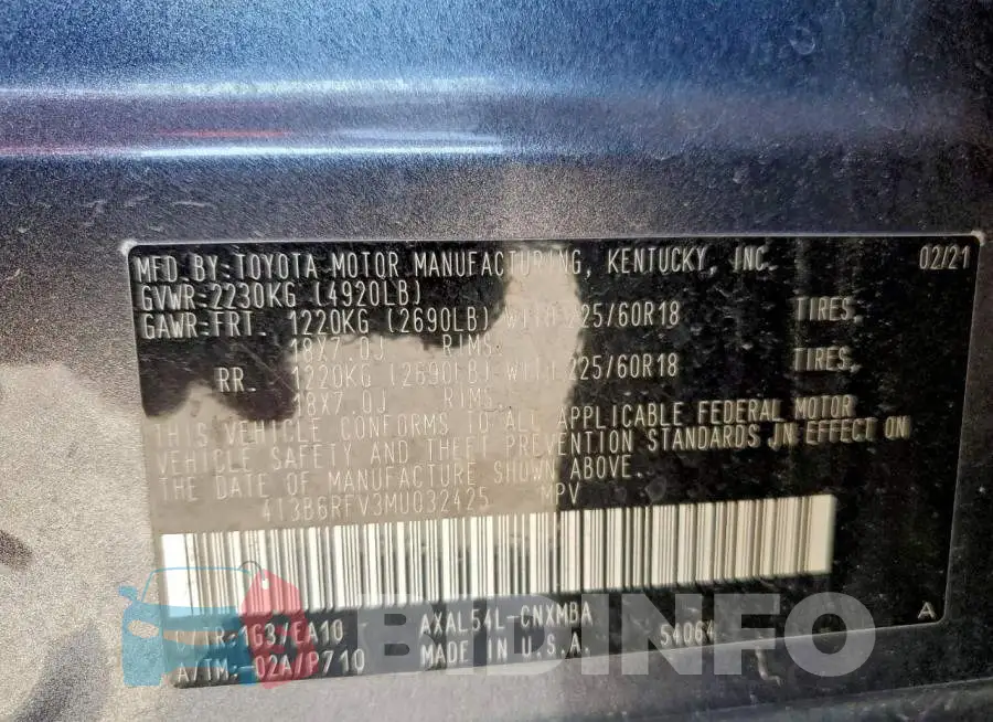 4T3B6RFV3MU032425 Photo# 14