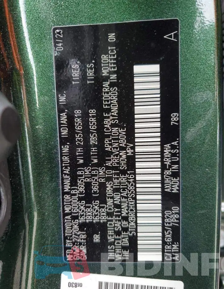 5TDKBRCHXPS585461 Photo# 14