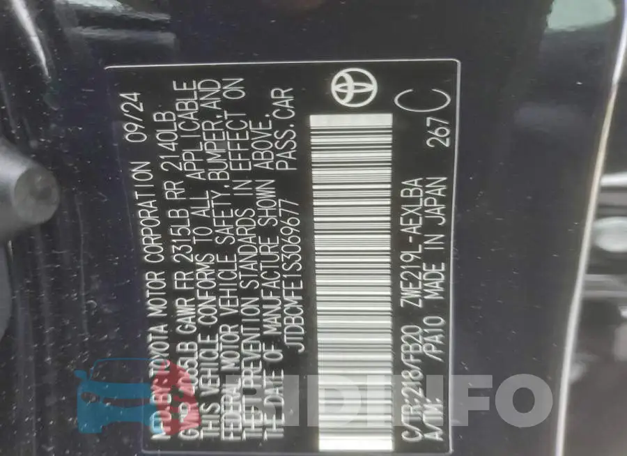JTDBCMFE1S3069677 Photo# 12