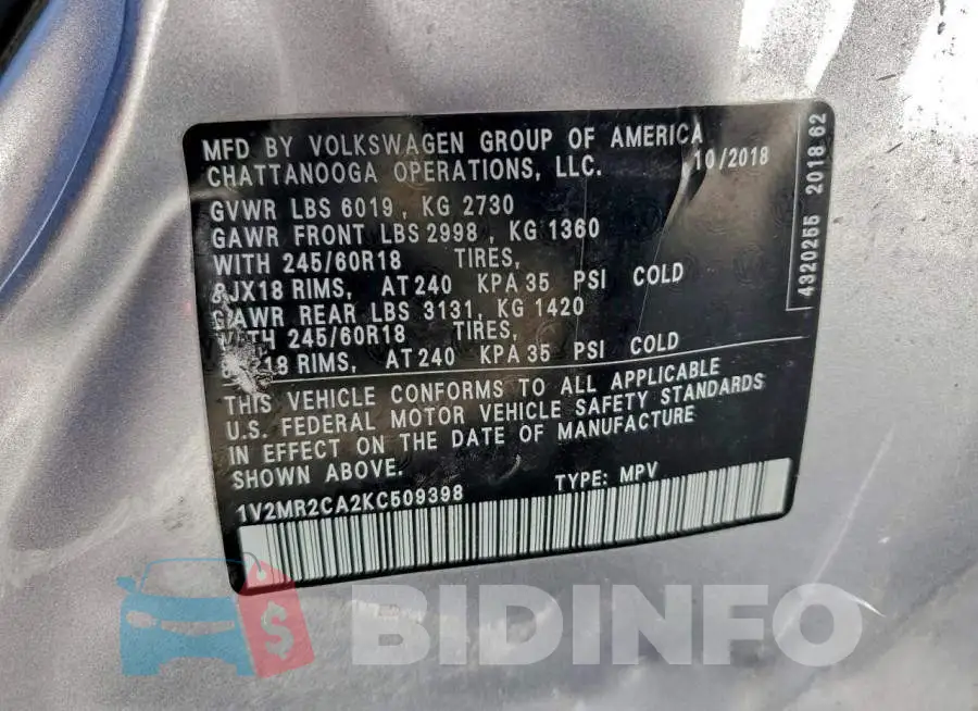 1V2MR2CA2KC509398 Photo# 12