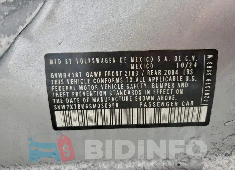3VW7X7BU6SM030958 Photo# 12