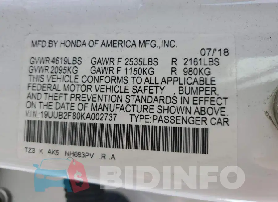 19UUB2F80KA002737 Photo# 12