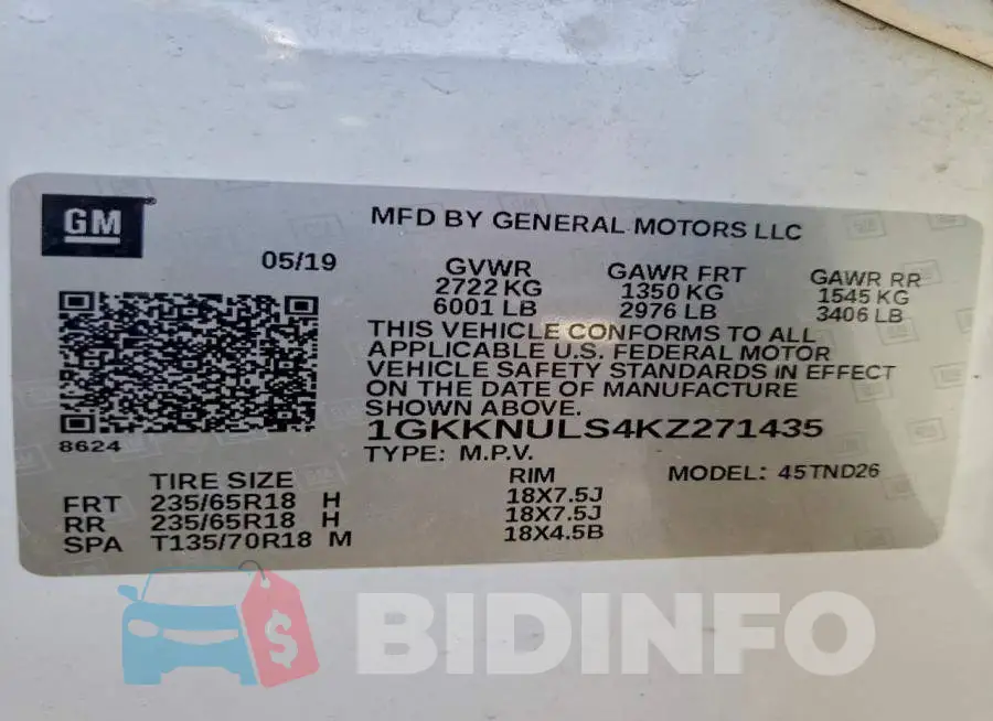 1GKKNULS4KZ271435 Photo# 13
