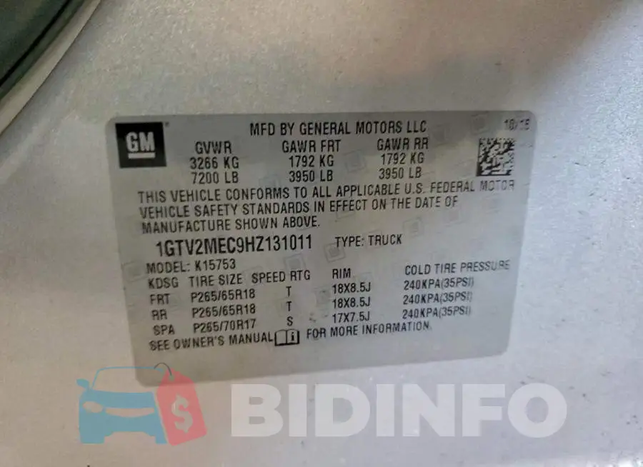 1GTV2MEC9HZ131011 Photo# 12