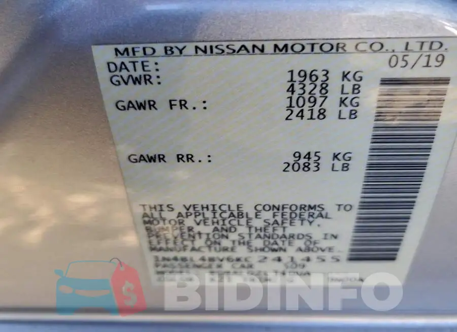 1N4BL4BV6KC241455 Photo# 12