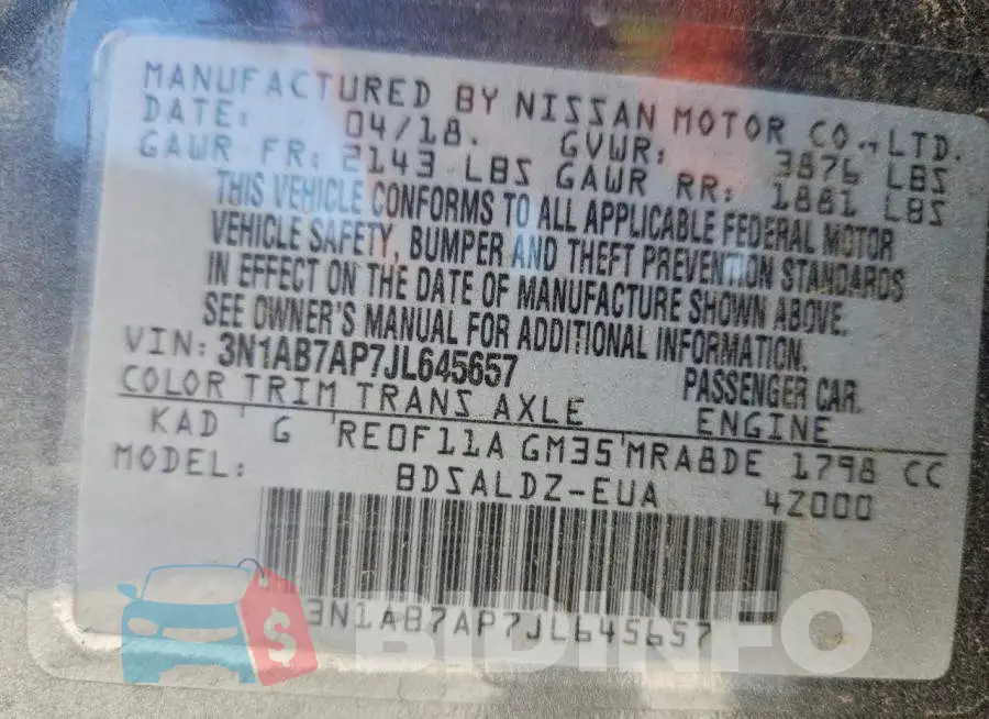 3N1AB7AP7JL645657 Photo# 12