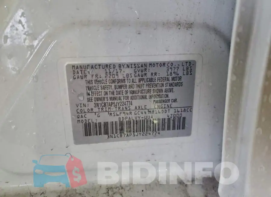 3N1CB7AP5JY224774 Photo# 12