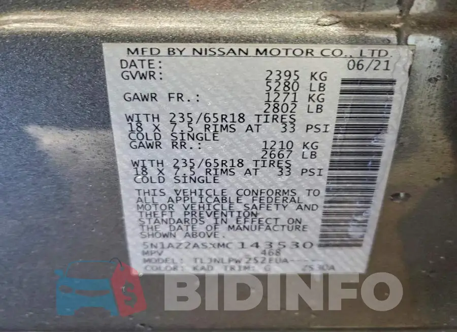 5N1AZ2ASXMC143530 Photo# 13