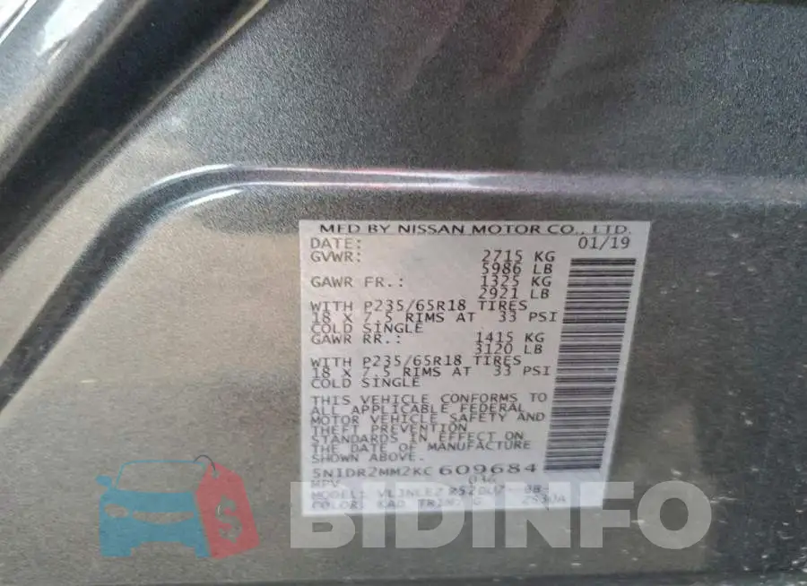 5N1DR2MM2KC609684 Photo# 13