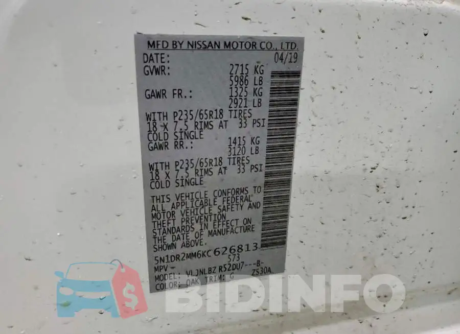 5N1DR2MM6KC626813 Photo# 13