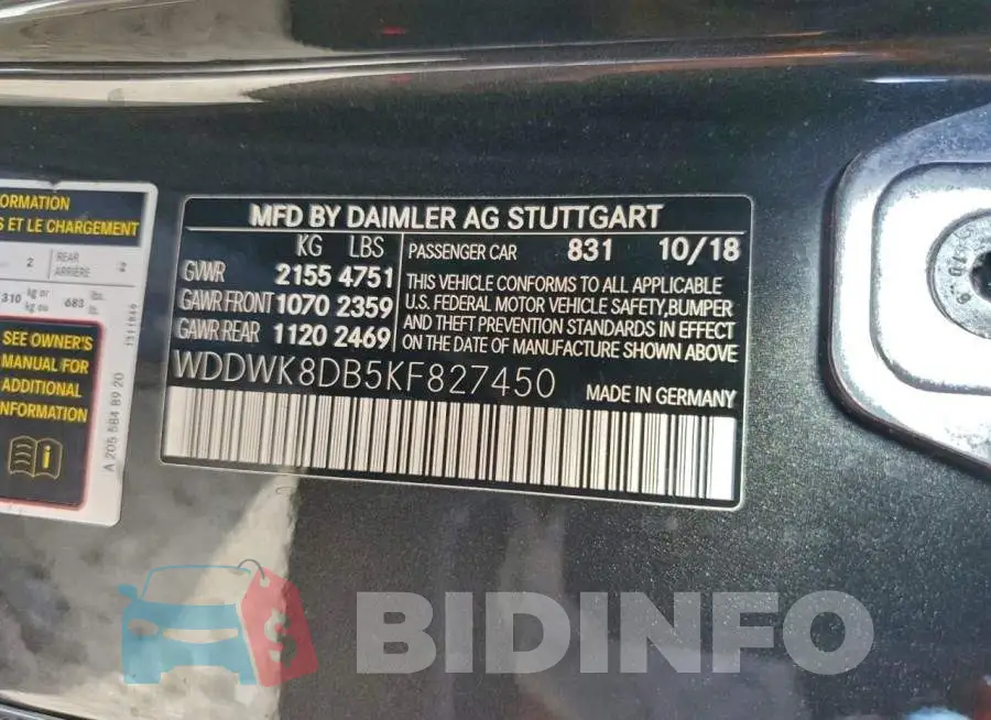 WDDWK8DB5KF827450 Photo# 12