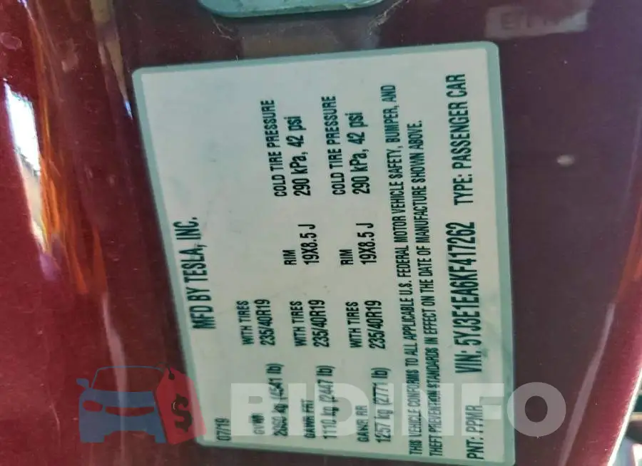 5YJ3E1EA6KF417262 Photo# 13
