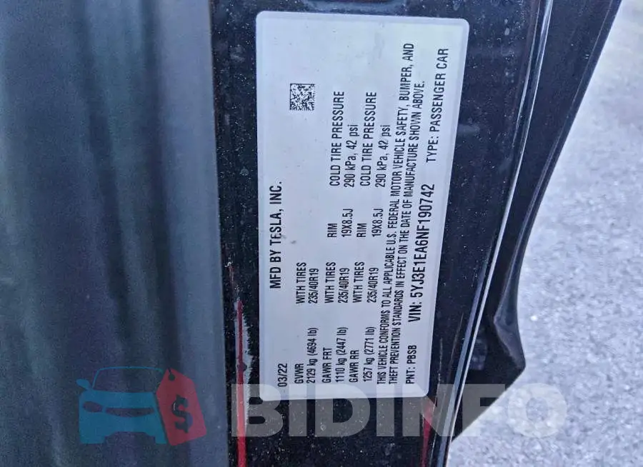 5YJ3E1EA6NF190742 Photo# 12