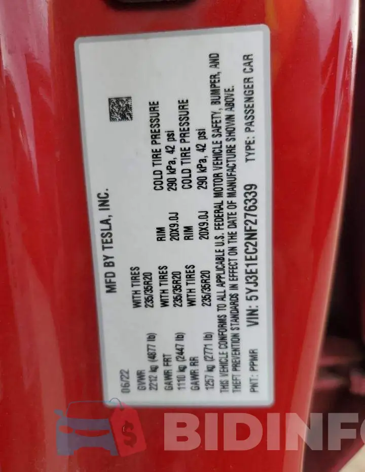 5YJ3E1EC2NF276339 Photo# 13