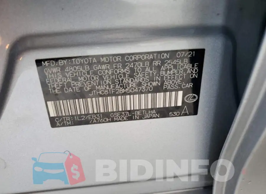JTHC81F28M5047370 Photo# 12