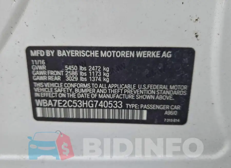 WBA7E2C53HG740533 Photo# 12