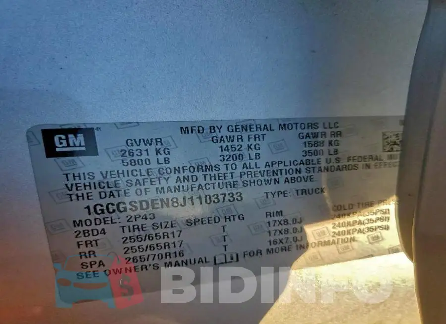 1GCGSDEN8J1103733 Photo# 12