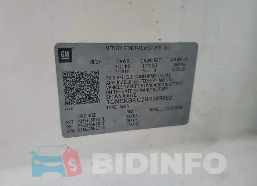 1GNSKBKC2HR389082 Photo# 14