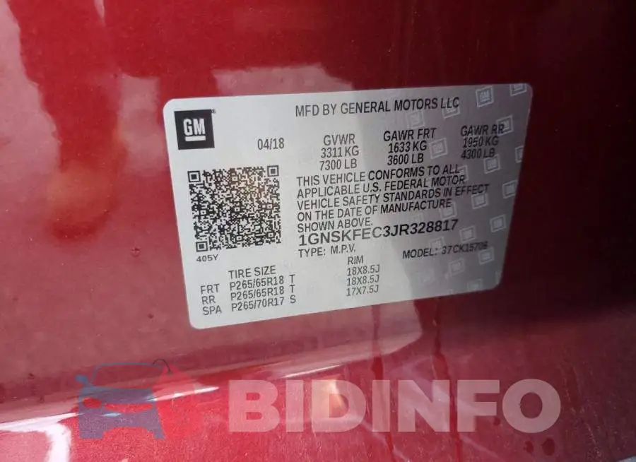 1GNSKFEC3JR328817 Photo# 13