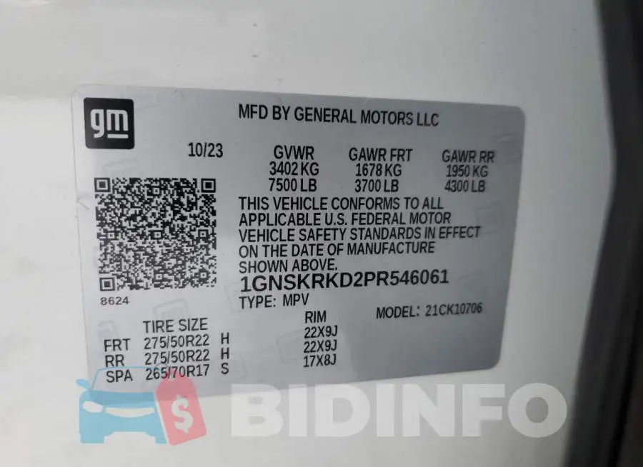 1GNSKRKD2PR546061 Photo# 13