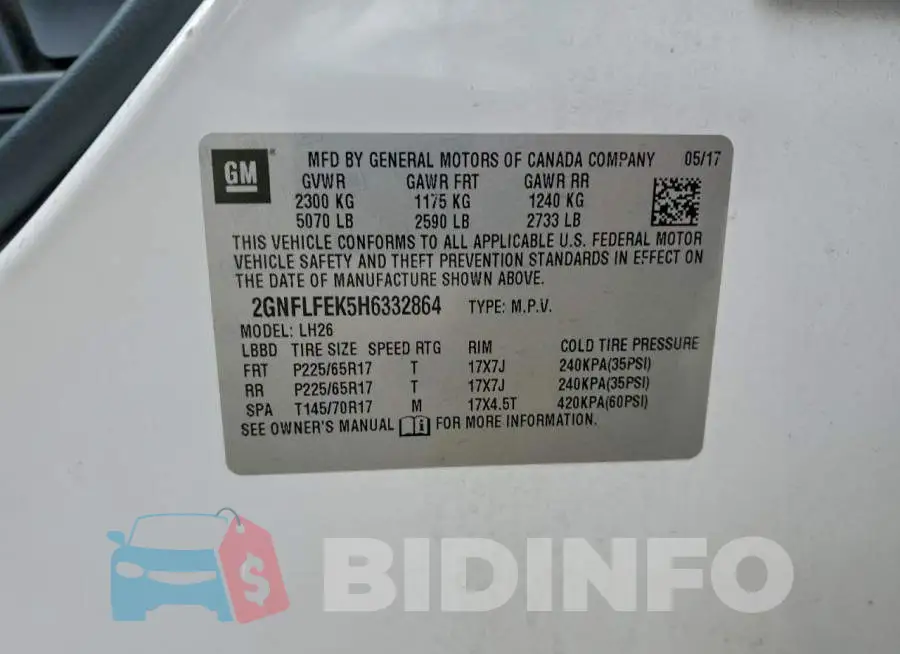 2GNFLFEK5H6332864 Photo# 13