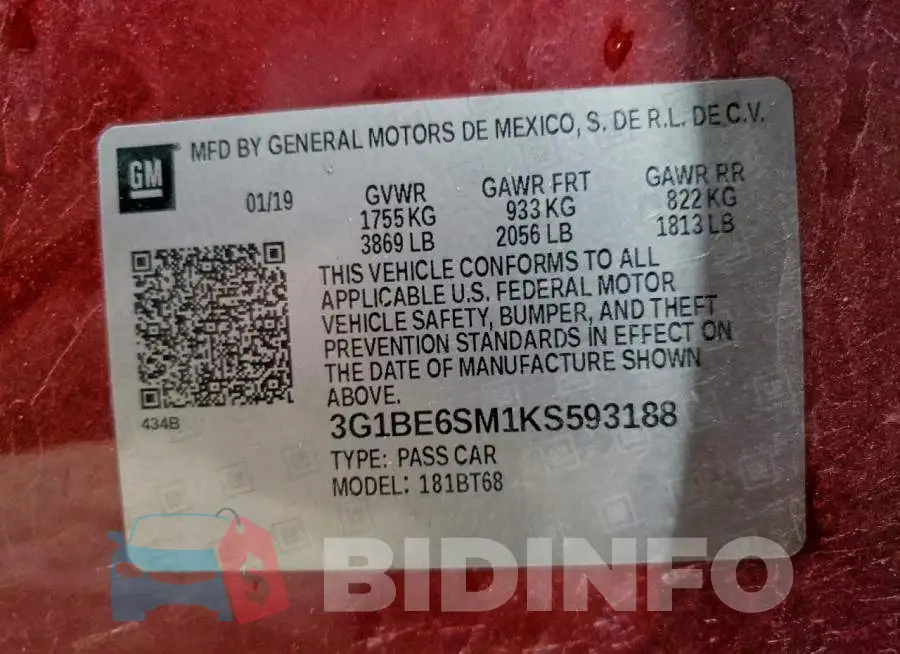 3G1BE6SM1KS593188 Photo# 12