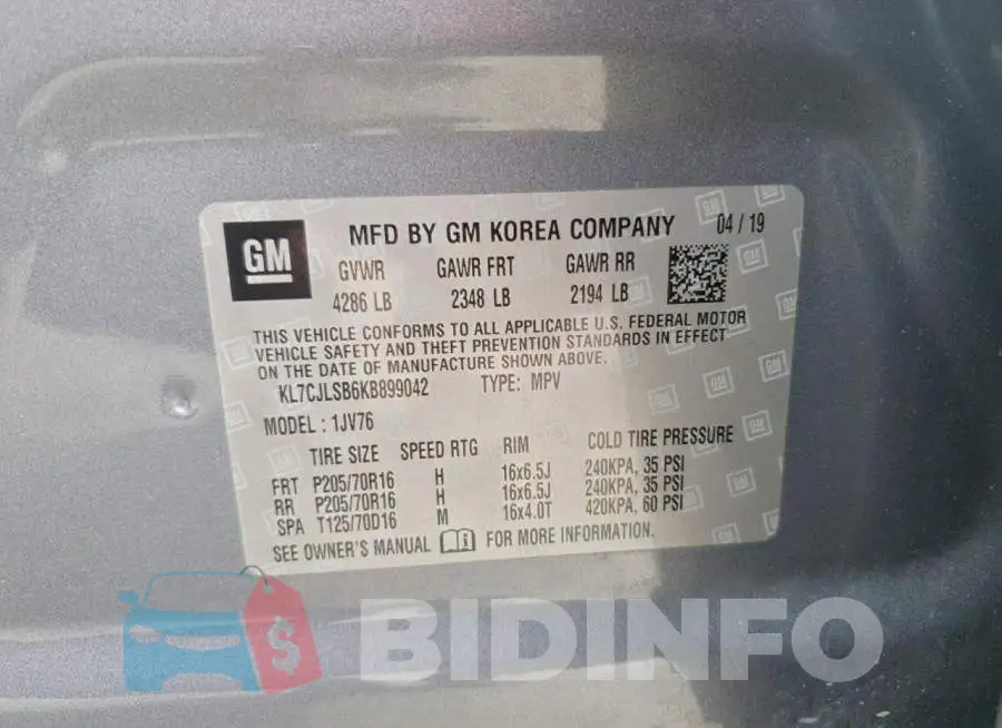 KL7CJLSB6KB899042 Photo# 14