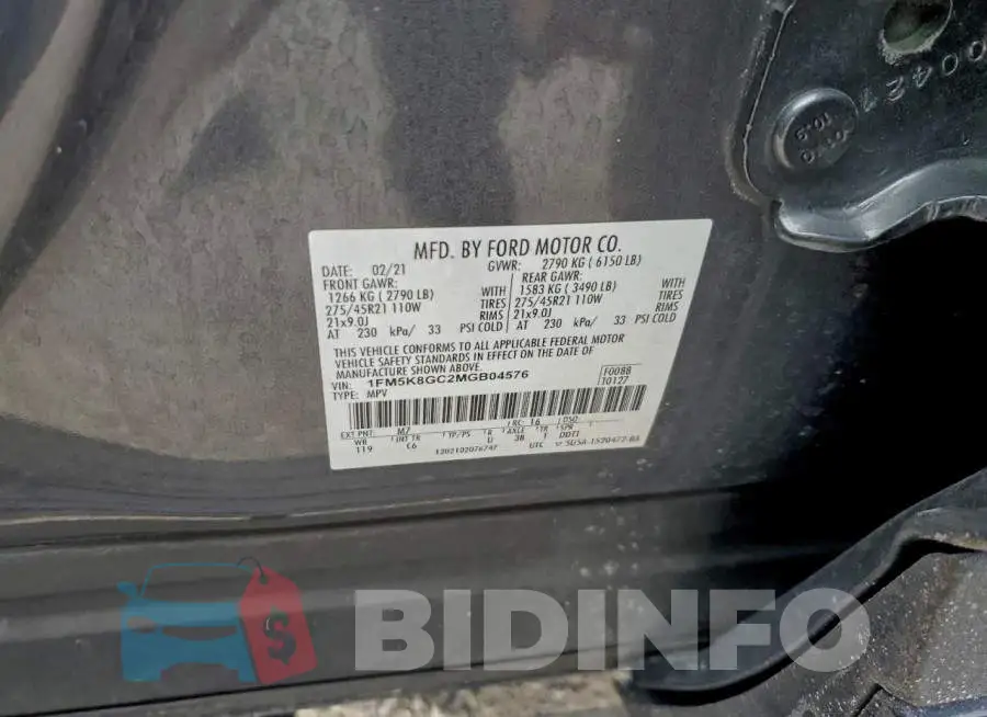 1FM5K8GC2MGB04576 Photo# 13