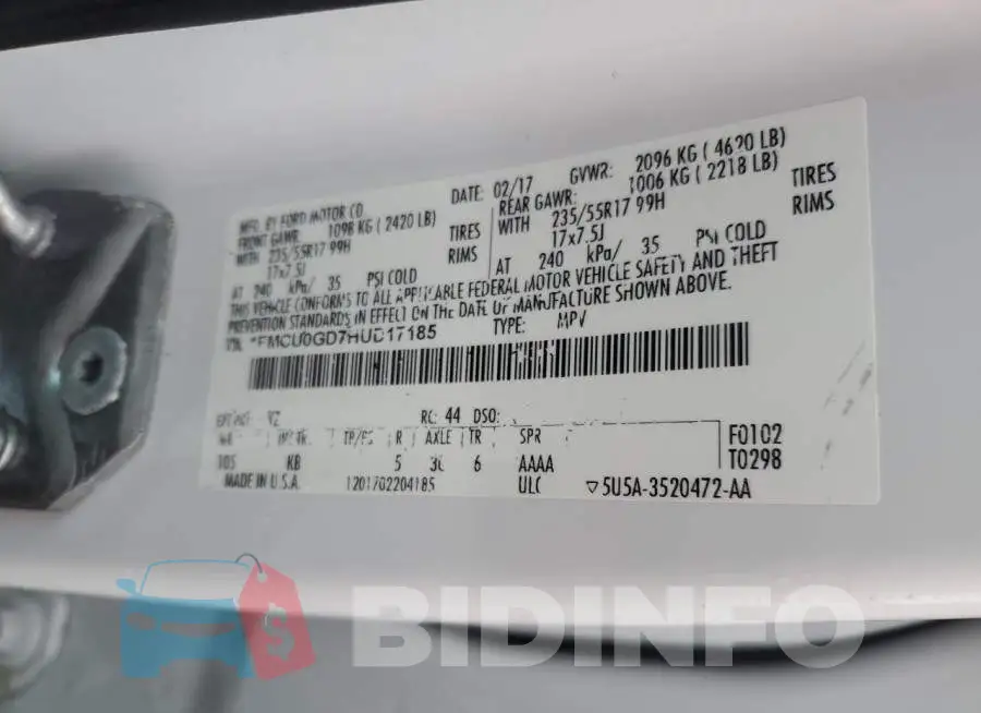 1FMCU0GD7HUD17185 Photo# 14
