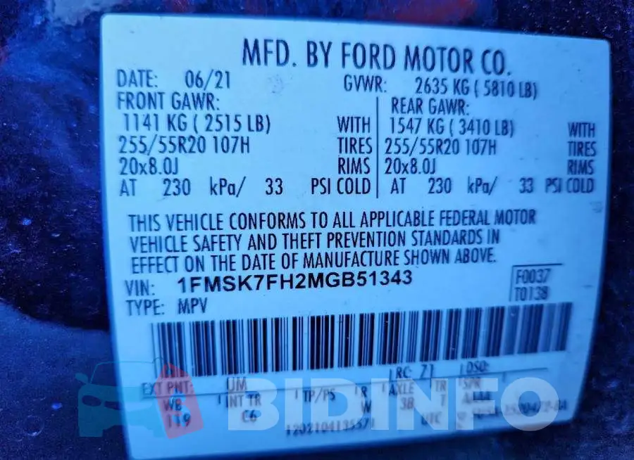 1FMSK7FH2MGB51343 Photo# 13
