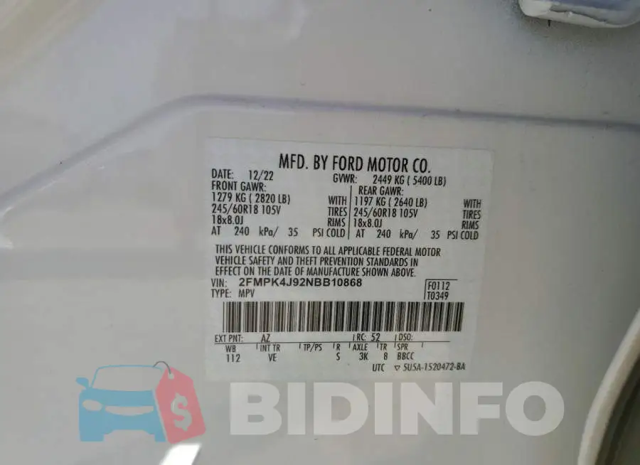 2FMPK4J92NBB10868 Photo# 13