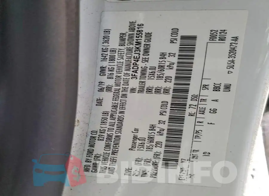 3FADP4EJ3KM155816 Photo# 12