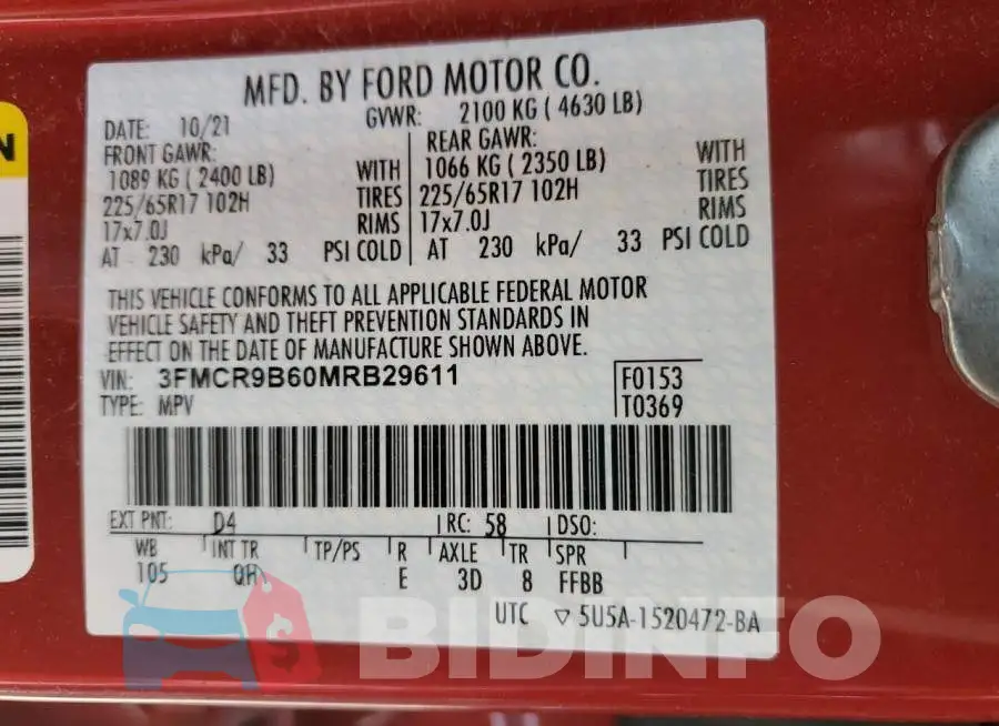 3FMCR9B60MRB29611 Photo# 14
