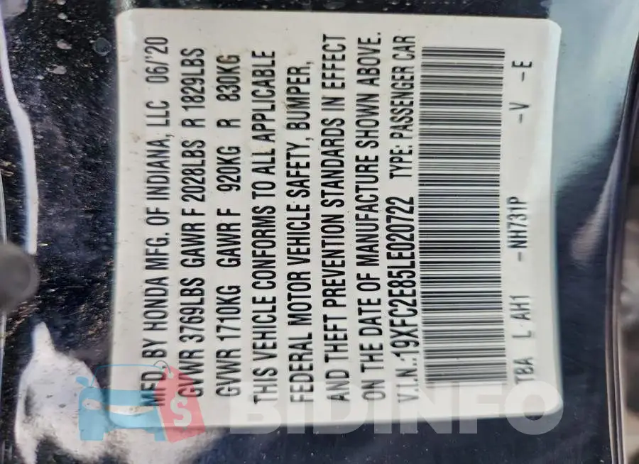19XFC2E85LE020722 Photo# 12