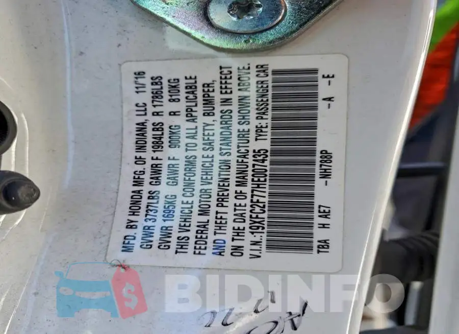 19XFC2F77HE007435 Photo# 12