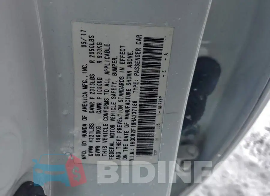 1HGCR2F19HA237186 Photo# 12