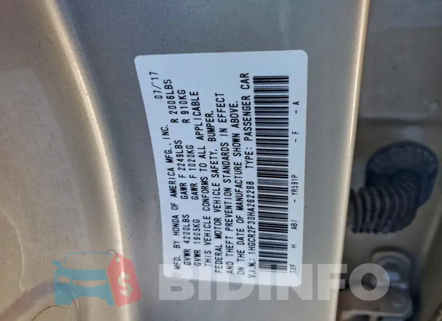 1HGCR2F30HA262298 Photo# 12
